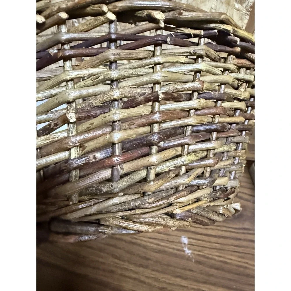 Vintage Handmade Twig Vine Basket Double Handles Rustic Primitive Decor 12